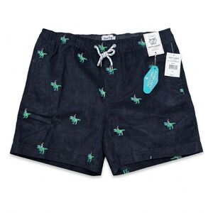 Party Pants Mens Medium Corduroy Shorts Black T-Rex Dinosaur Embroidered NWT New